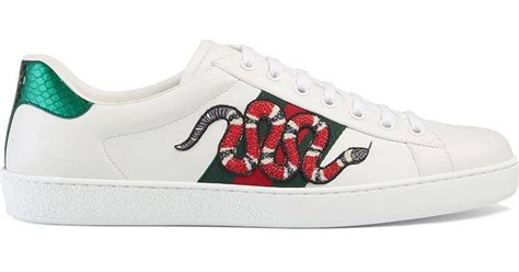 gucci ace snake embroidered|gucci ace metallic snakeskin sneakers.